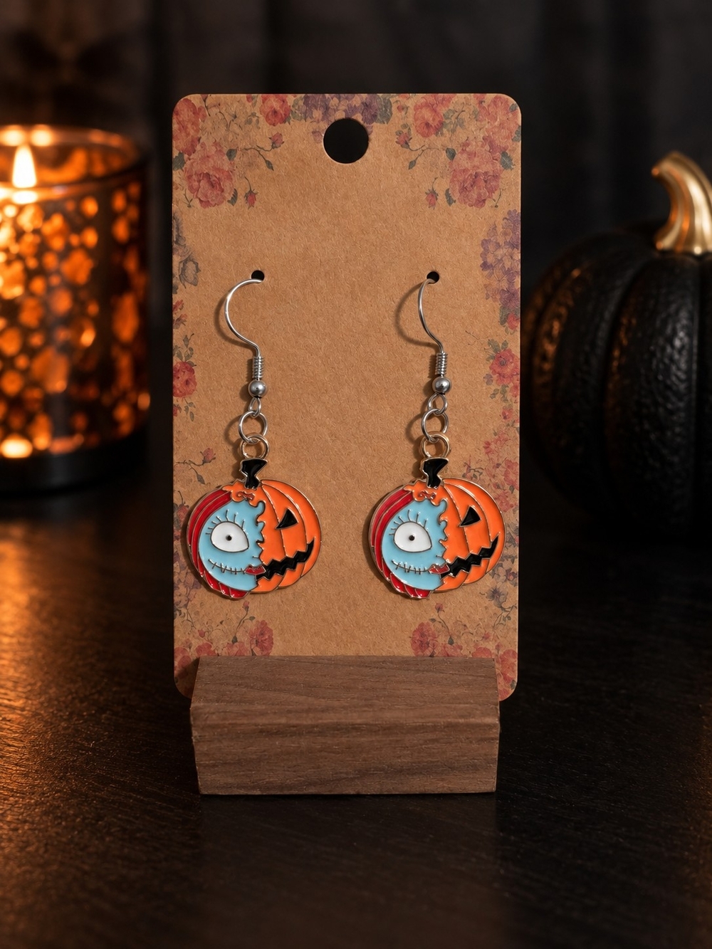 Nightmare Before Christmas Sally Pumpkin Halloween Dangle Earrings Jewelry